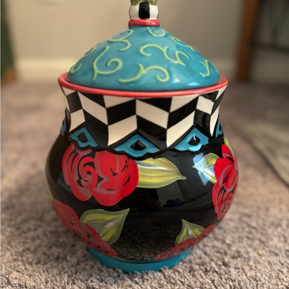 Colorful Ceramic Jar with Floral Design